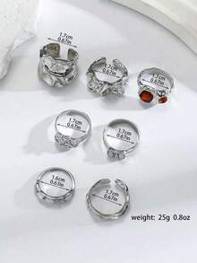 7 件套几何复古合金戒指，镶嵌不对称水晶戒指套装