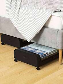 1pc Under Bed Storage,Upgraded 31.5" Large Under Bed Rolling Storage With Lid, Under Bed Shoe Storage For Clothes Toy Book Blanket Halloween Decorations Halloween Costumes Autumn Decor Festival Decor - 黑色 - 查看 3