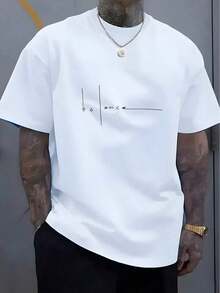 Men's Fashion Letter Print Round Neck Short Sleeve Casual T-Shirt 100% Comfortable Cotton Pattern T-Shirt Plus Size Men