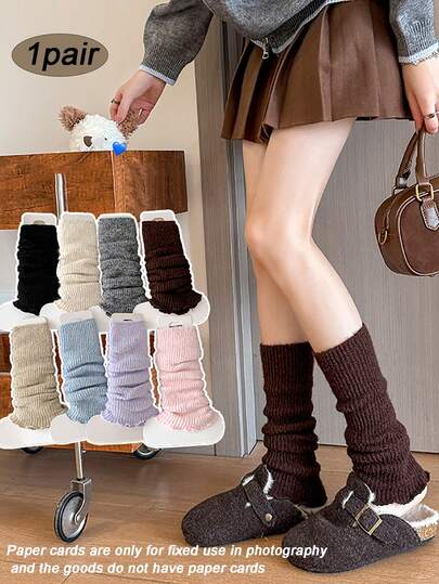 1 Pair Comfortable Ribbed Knit Lace Trim Leg Warmers - Soft, Stretchy Boot Cuffs - Suitable For Sweet Teenage Outfits, Autumn/Winter