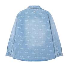 Áo sơ mi dài tay unisex kiểu dáng thường ngày, chất liệu denim jacquard họa tiết monogram ngẫu nhiên cổ điển, size S, có cổ, thoải mái khi mặc hàng ngày, mã sản phẩm 3ADRM0151-50BLL - màu xanh nhạt - Xem 2