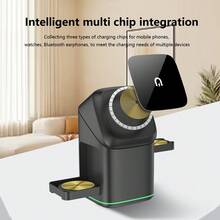 محطة شحن لاسلكية 3 في 1، محطة شحن لاسلكية محمولة، حامل شحن لاسلكي قابل للتدوير، مناسب لموديلات هواتف محمولة وسماعات رأس متنوعة، متوافق فقط مع ساعات أبل