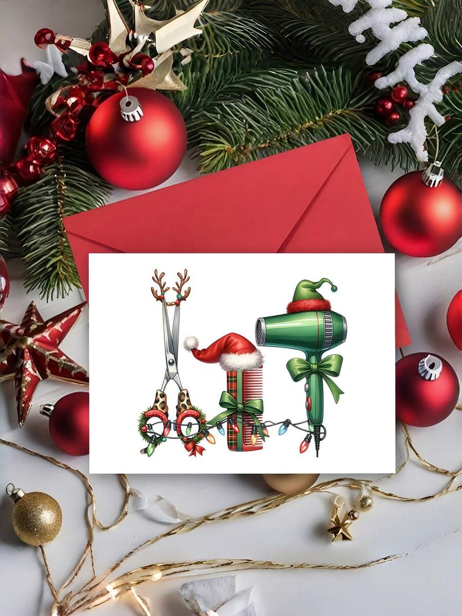 1pc Christmas Thank You Card For Hairstylist - Professional Appreciation Gift With Envelope, Holiday Greeting Card For Hairdresser, Barber Or Stylist - Multicolor - View 1