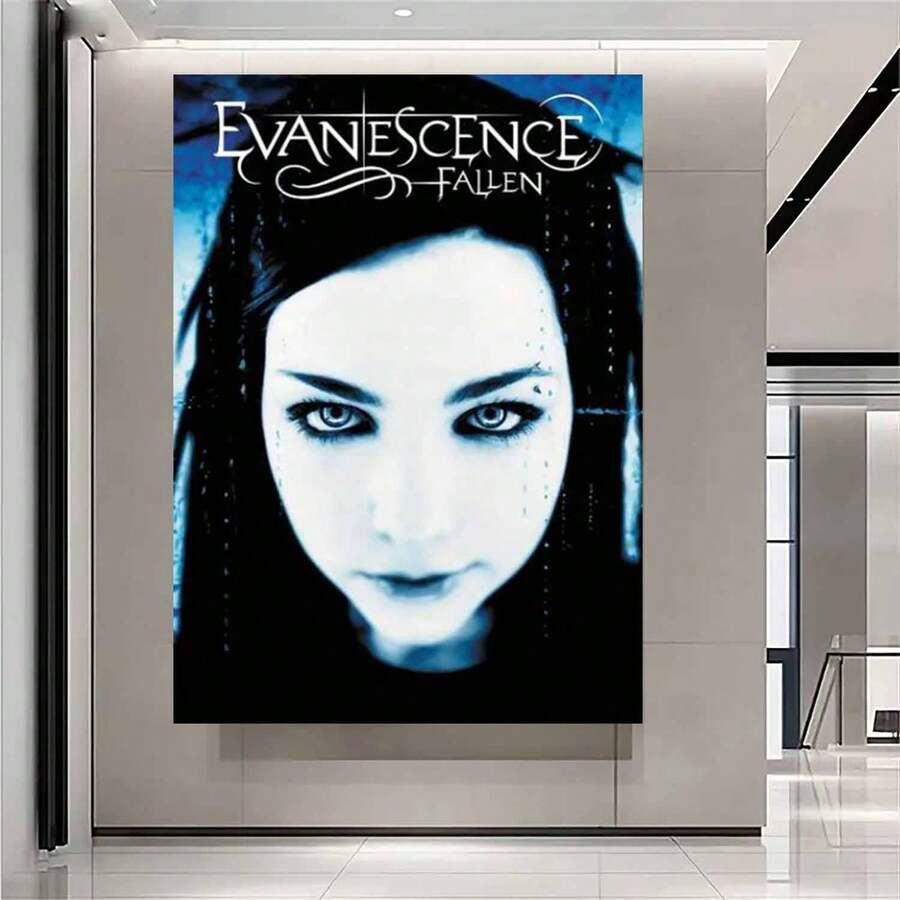 Framed Evanescence "Fallen" Frame Canvas Wall Art - Music Concert Poster, Festive Christmas Decor For Bedroom Ambiance, Dark Blue & Black Album Artwork, Festive Decoration | Music Poster | Stylish Typography, Music Room Decor, 2D Flat, Perfect For Room Decor - Đóng khung - Xem 1