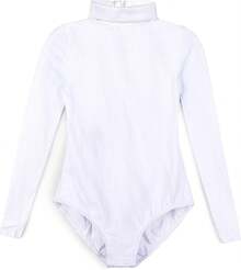Girls' Basic Turtleneck Long Sleeve Leotard With Durable Snaps, Front, Zipper Back