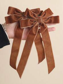 2 Pcs Girls Vintage Velvet Bow Hair Clips, Long Ribbon Simple Sweet Hairpin, Multicolor Bowknot Duckbill Clips, Elegant Hair Barrette Headwear Hair Accessories For Daily Use - Multicolor - View 13