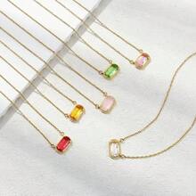 Birthstone Necklace For Women 14k Gold Plated Preppy Oval Stone Necklaces   Pendant Necklaces Birthday Gifts For Women Mom Wife Friends-307968 - 六月粉紅 - 查看 7