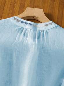 Damen Vintage bestickte weite Boho-Stil Bluse, lässiges Top für Frühling und Herbst - Blau - Übersicht 7