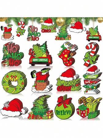 12/24/36 piezas Adornos navideños de madera, decoraciones de árbol de Navidad en verde lima y rojo, etiquetas de rebanadas de madera para Navidad, adornos colgantes navideños, decoración de escena, decoración de festivales, decoración de fiestas temáticas, decoración navideña, decoración de invierno, decoración del hogar, regalos de Navidad, decoración navideña