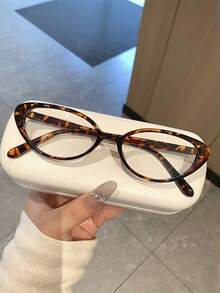 1 pieza Gafas de mujer con montura de ojo de gato y estampado de leopardo en color negro, gafas para mujer, gafas transparentes, accesorios para teléfono, material de PC ligero y cómodo, estilo Y2K, de vuelta a la escuela, adecuado para uso diario, oficina, transporte, teléfono móvil, computadora, juegos.