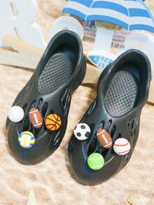 2025 New Kids & Teens Hollow Hole Shoes, DIY 3D Football/Basketball/Rugby Decorations, Summer Boys Girls Baby Sandals EVA Toddler Beach Shoes, Family Matching Casual Shoes, Campus Sneakers, Non-Slip & Durable, Multi-Functional