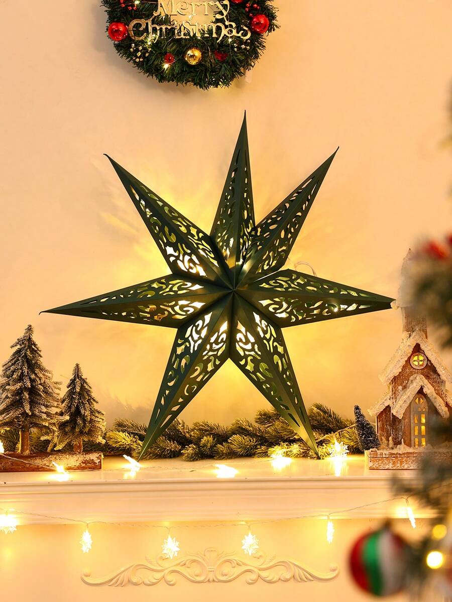 1 قطعة/3 قطع ظل مصباح بشكل نجمة ورقية مفرغة، غطاء فانوس ورقي عيد الميلاد المجيد، نجمة خضراء ذات سبع نقاط بقياس 35/45/75 سم، ديكور عيد الميلاد، ديكور حفلة عيد الميلاد، ديكور شجرة عيد الميلاد، ديكور عيد الميلاد المجيد للمنزل، ديكور منزلي، زينة عيد الميلاد، ديكور رأس السنة الجديدة 2026