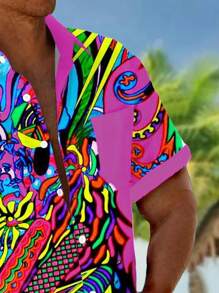 Abstract Art Print Men's Button Pocket Short Sleeve Shirt