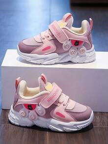 Zapatillas deportivas infantiles modernas y transpirables, con diseño decorativo de letras y animales, zapatillas planas cómodas y transpirables con malla, cordones adhesivos, suela resistente y antideslizante, ideales para el uso diario, ir al colegio y actividades al aire libre. - Azul - Ver 4