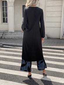 Conjunto de 2 piezas de camisa de manga larga con cuello redondo y bajo asimétrico casual + pantalones estampados con flores, diseño asimétrico/asimétrico sin superposición, patrón de plantas/hojas