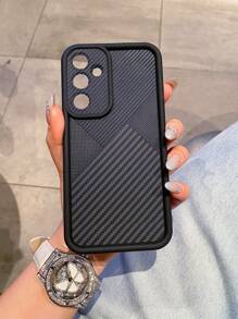 Compatible With Android Smartphones, And Compatible With Samsung S25Ultra S24Ultra S23Ultra S22Ultra/Redmi14 Redmi Note 14/OPPO/Realme/Infinix Series, 1pc Premium Luxury Fashion Anti-Fingerprint Anti-Shock Anti-Drop Phone Case, Carbon Fiber Pattern, Minimalist Design Soft Silicone Protective Cover - Black - View 3