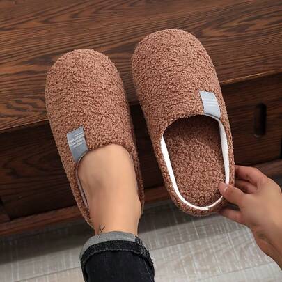 Pantuflas de felpa para hombres, de unicolor, de slip-on, suela de EVA, forro y plantilla de tela, lavado a mano, zapatos suaves para interiores y exteriores adecuados para otoño/invierno