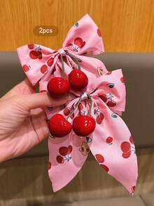 2pcs Cherry Blossom Bow Hair Clips, Sweet Style New Fashion Hair Accessories, Affordable For Everyday Use - Pink - View 5