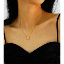 Birthstone Necklace For Women 14k Gold Plated Preppy Oval Stone Necklaces   Pendant Necklaces Birthday Gifts For Women Mom Wife Friends-307968 - 十月粉紅 - 查看 4