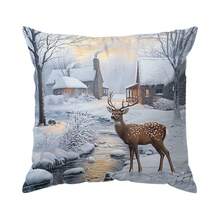 1 buc. Față de pernă decorativă în stil vintage de Crăciun, imprimată pe o singură față - Față de pernă din catifea piersică, 45*45cm