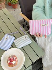 1 szt. Mała kosmetyczka w paski, woreczek do przechowywania szminek, kosmetyczka podróżna, kosmetyczka, śliczna kosmetyczka, kosmetyczka podróżna, kosmetyczka, torba do przechowywania kosmetyków, duża pojemność, mała kosmetyczka damska na prezent, torba do przechowywania, kosmetyczka podróżna, kosmetyczka, jesienne niezbędniki uniwersyteckie, niezbędne w podróży, torba podróżna na wakacje dla kobiet, kosmetyczka, organizer na kosmetyki