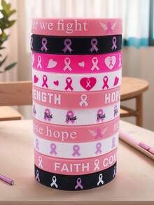 10pcs Breast Cancer Awareness Silicone Bracelets With Colorful Filled Pink Matching Bracelets, Suitable For Holiday Wear And Gifts