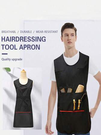 1pc Solid Color Anti-Fouling Apron, Black Minimalist Waterproof Apron, Suitable For Professional Salon Hairstylists, Household Cleaning