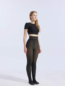 Women's Elegant Winter Warm Fleece Tights In A Variety Of Colors And Styles Are Available. Warm Tights For Women, Warm And Thick, Tight And Slimming. 200g Stockings, Stretch Fleece, High Waist Tights, Thickened Women's Socks, Suitable For 15~0℃ - Da đen trong suốt - Xem 3