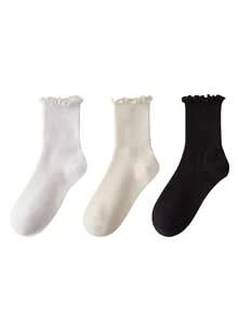 6 双女士柔软舒适运动长袜，荷叶边白色袜子，适合所有季节，健身房，送给女朋友的圣诞礼物袜子，伴娘礼物袜子 - 彩色 - 查看 9