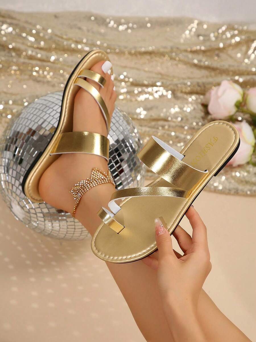 Giày sandal đế bằng hở mũi đan tròn cỡ lớn mới cho nữ, thoải mái, giản dị, sang trọng, đi biển, đi chơi ngoài trời, mùa hè - Vàng - Xem 1