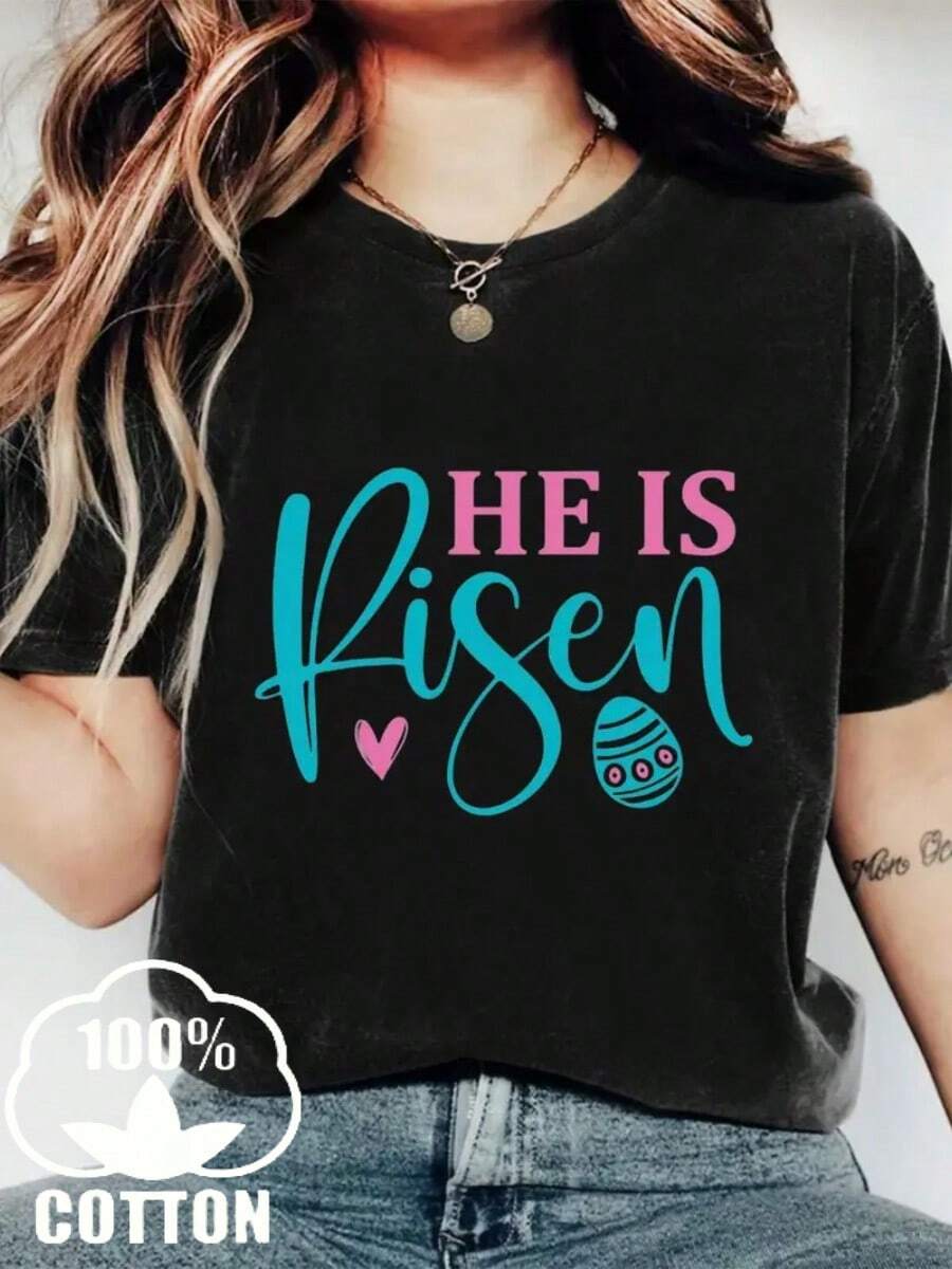 Camiseta negra de 100% algodón para mujeres con estampado trendy y minimalista, estilo casual y cómodo ideal para trabajo informal, paseos por la ciudad o reuniones con compañeros. - Negro - Ver 1