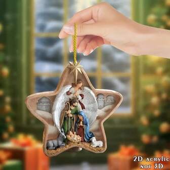 1件装 2D 亚克力圣诞场景挂饰 - 节日家居装饰，无需电源，不含羽毛，可作汽车和钥匙扣配件，派对礼品，圣诞树挂饰，派对装饰，随机绳型（使用前请撕掉薄膜）圣诞装饰 房间装饰 冬季圣诞装饰 家居圣诞礼物 圣诞装饰