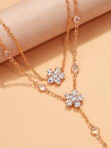 1pc Floral Finger Chain, Minimalist Rhinestone Hand Chain Bracelet Ring Set, Fashionable & Versatile For Women - Gold - View 5