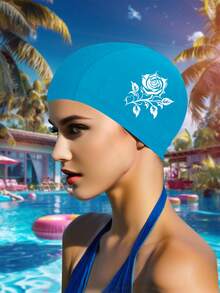 Women's Long Hair Swimming Cap, Large Size Breathable Knitted Swim Cap, Printed Design, Comfortable & Stretchy - 1 Swimming Cap - View 6