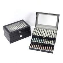 PU Leather Pen Case Storage Box Drawer Display Collection Box, Gift Packaging For Mother's Day, Teacher's Day - 36-bit Double-layer Pen Box With Gray Interior - View 3