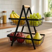 Premium 2-Tier Tabletop Fruit Bowl, 33cm Height, Wire Fruit Basket, 2 Tier Multipurpose Organizer - 白色 - 查看 10