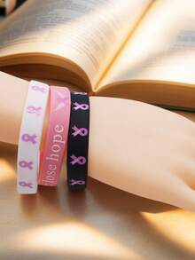 10pcs Breast Cancer Awareness Silicone Bracelets With Colorful Filled Pink Matching Bracelets, Suitable For Holiday Wear And Gifts