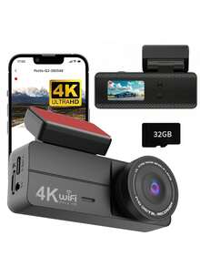 4K 汽车行车记录仪，WiFi 车载摄像头，带应用程序控制，1.47 英寸屏幕行车记录仪，带 24 小时停车监控（不含有线套件），G 传感器 - 黑色 - 查看 12