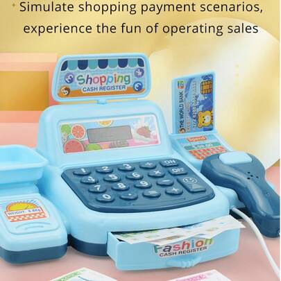 Bộ đồ chơi máy tính tiền siêu thị cho trẻ em, thích hợp cho bé gái, có thể dùng để chơi giả vờ, đồ chơi cho bé, đồ chơi đa chức năng thực tế, đồ chơi giáo dục, quà Giáng sinh, quà Phục sinh, màu sắc, chữ viết, họa tiết, hình dạng ngẫu nhiên.