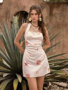 Faeriesty BohoBloom Women's Off-Shoulder Ruffle Dress, Adjustable Tie-Back: Perfect For Casual Outings, Relaxed Street Strolls, Weekend Social Gatherings, And Fashionable Urban Adventures. - Pink - View 6