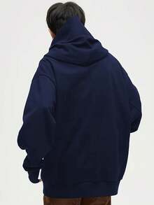 Men's Casual Fashionable Distinctive High Cost-Effective Lightweight Soft Polyester Hoodie, Versatile Pullover Sweatshirt Essential For Commuting - Navy Blue - View 6