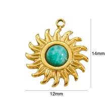 Bohemian Style Vintage Sun Pendant, Stainless Steel 14K Gold Inlaid Colorful Natural Stone Pendant