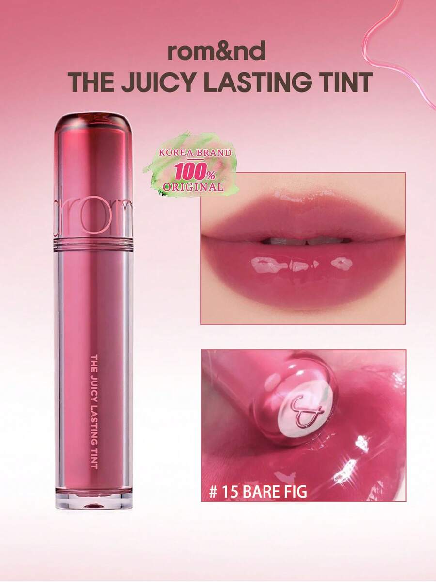 Rom&nd Romand Long-Lasting Juicy Lip Tint, No.15 Nude Fig, Jelly Texture, Glossy Finish, Non-Sticky, Layerable, Lightweight & Long-Lasting, Angled Heart-Shaped Applicator, Pocket-Sized, Office-Ready Radiant Glow In 5 Seconds, Korean Makeup, 3.5g/0.12oz - 15 BARE FIG - 查看 1