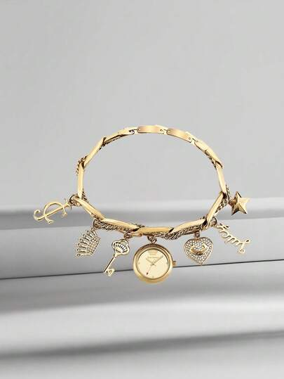 Juicy Couture Women's Premium Crystal Accented Charm Bracelet Watch Quartz Watch For Women Exquisite Jewelry Bangle Chain Wristwatch for Women JC/1040GPCH