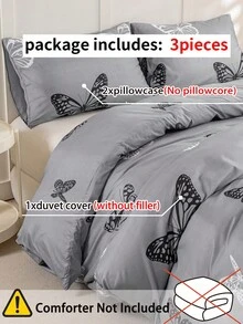 3pcs/Set Butterfly Pattern Duvet Cover Set(1 Duvet Cover & 2 Pillowcase)Soft And Skin-Friendly Duvet Cover Bedding Set For Home, All Season Bed Sheets Set - Multicolor - View 6