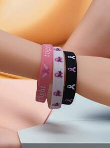 10pcs Breast Cancer Awareness Silicone Bracelets With Colorful Filled Pink Matching Bracelets, Suitable For Holiday Wear And Gifts