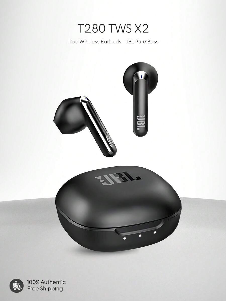 JBL T280TWS X2 无线蓝牙 5.3 耳机 - 半入耳式运动耳塞，具有降噪功能，IPX4 防水防汗，适合健身房/跑步，Type-C 快速充电 - 黑色 - 查看 1