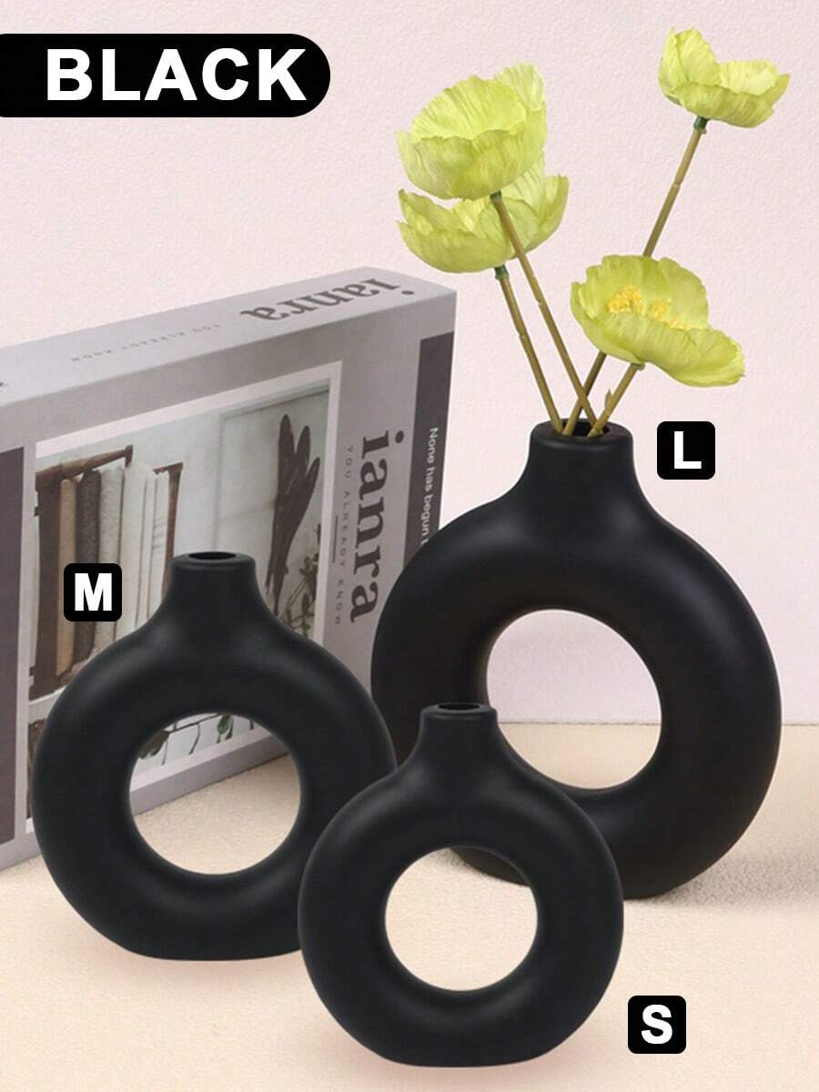 1 Stück einfache, leicht-luxuriöse, einfarbige donutförmige Vase, eine minimalistische Vase in Weiß, Rosa und Schwarz, in verschiedenen Farben und Spezifikationen erhältlich, geeignet für Heimdekoration, Wohnzimmerdekoration, Schreibtischvase, Balkondekoration, Esszimmervase, Schlafzimmervase, unzerbrechliche Vase, geeignet für Hochzeiten, Partys, Veranstaltungen und Gärten.