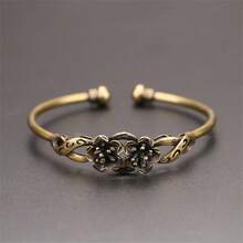 Vintage Flower Bangle Adjustable Copper Classic Retro Women With Handmade Brass Accents Elegant Design Perfect For Any Occasion - 銅色 - 查看 6
