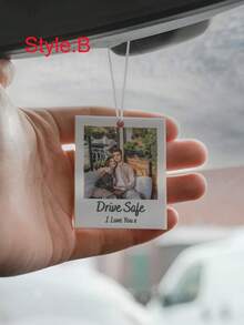 1 Piece Custom Photo Car Mirror Label, Photo Decoration, Photo Driving Safety, Rearview Mirror Decoration, Custom Photo Car Accessories For Rearview Mirror Hanger, Personalized Car Hanging Decoration With Custom Pictures And Text, Custom Acrylic Picture Car Hanging Decoration, Personalize Your Favorite Memories, Christmas Gift